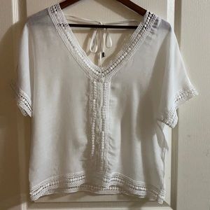 White V Neck Lace Blouse, Size - M, Brand - Dex